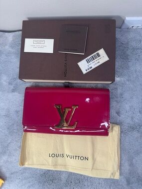 Authentic Louis Vuitton Pink Patent Leather Louise Long Wallet